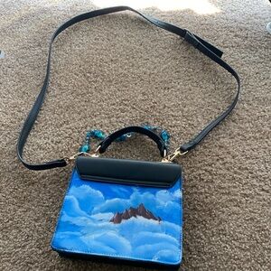 Painted Cloud & Mountain black Purse Beaded Upcycled